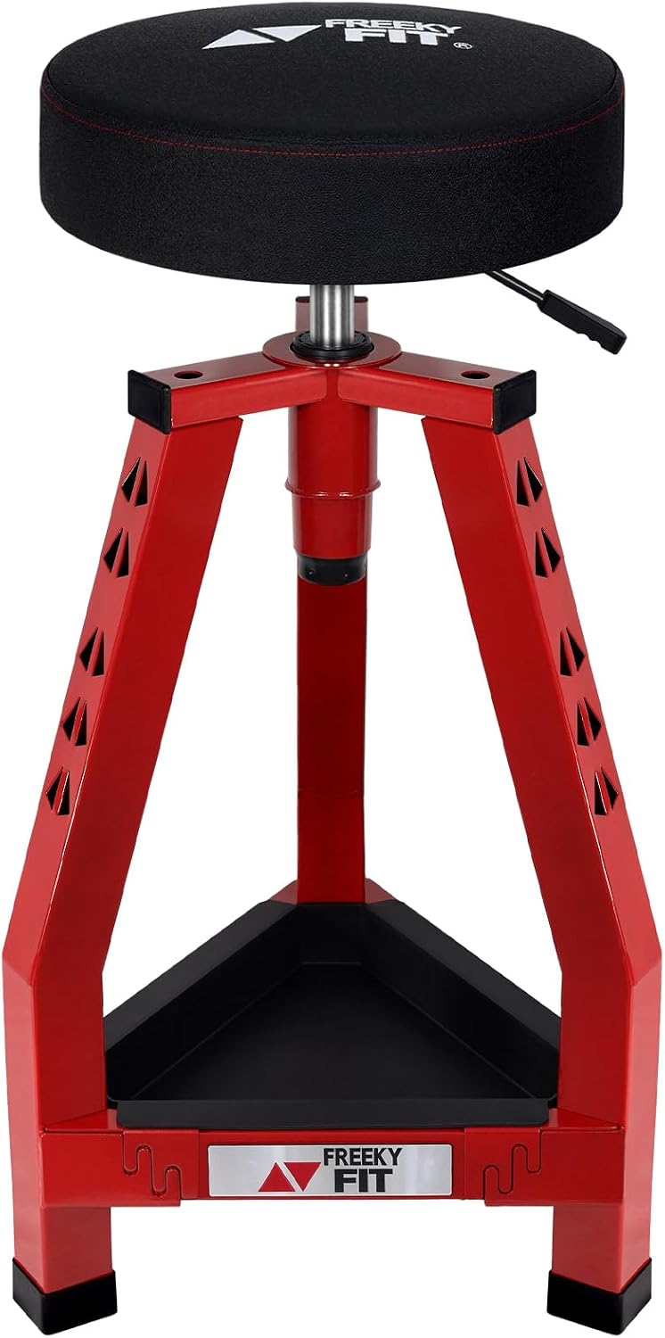 Adjustable Shop Stool,Garage Mechanic Stool Chair,Work Seat for Workshop, Adjustable Height, 360° Swivel Padded Square Seat,Tool Storage, 350 LBS Capacity, Heavy Duty, Blue