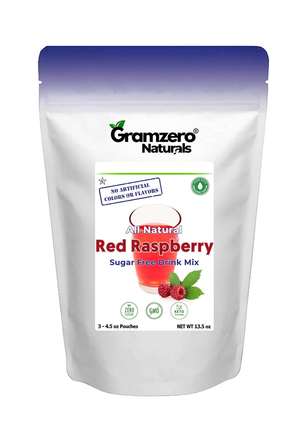 GramZero Raspberry Blush, Sugar Free Drink Mix, Pitcher Pack, Great For Nutrition Club Loaded Tea, Zero Calorie, Stevia Sweetened