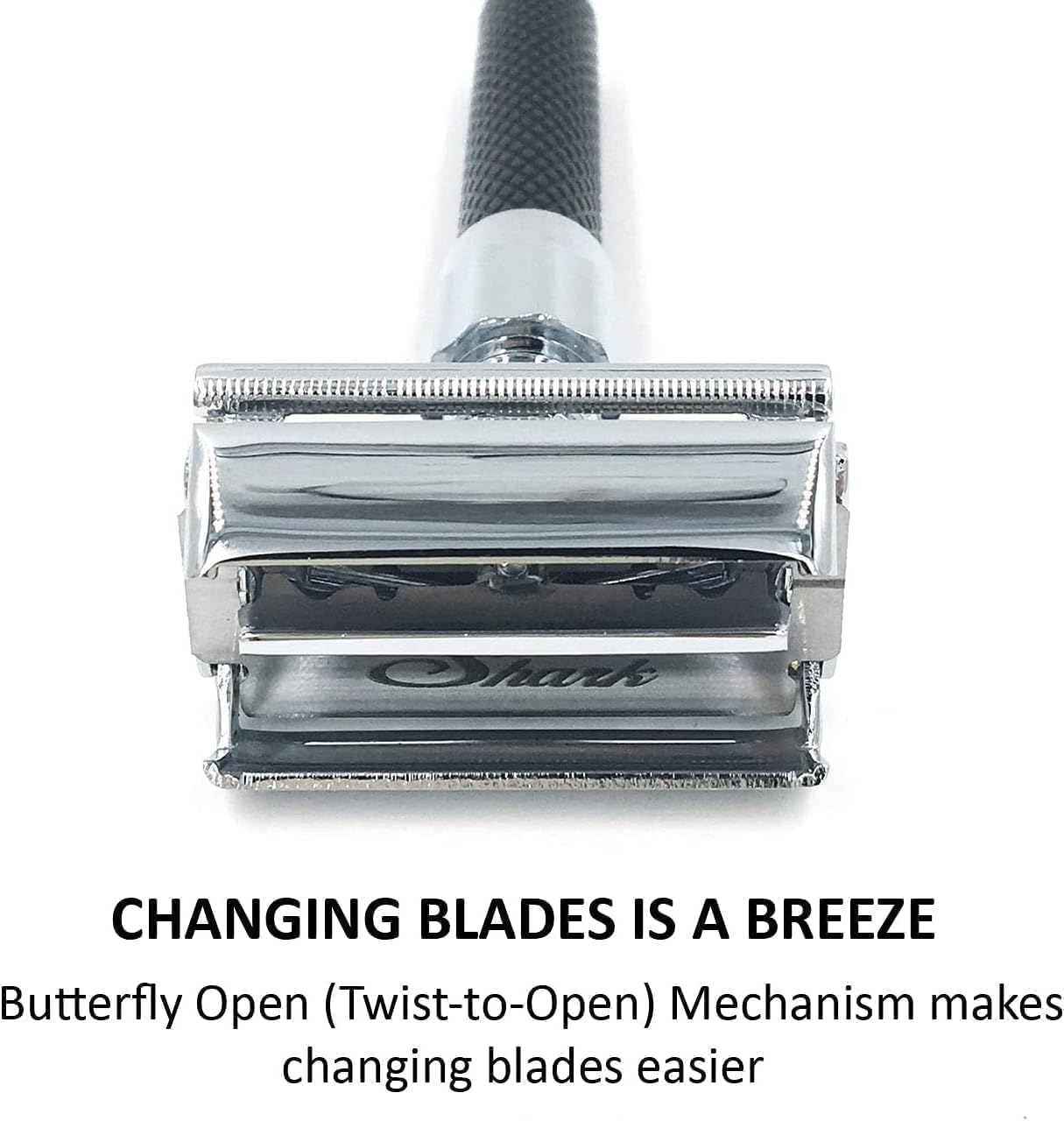 Parker 92R Graphite Gray Butterfly Double Edge Safety Razor, Long Handle | Twist-To-Open Loading And Substantial Weight Provide Secure Control