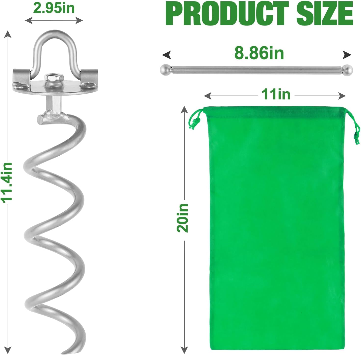 MIXXIDEA 11.4 Inch Gound Anchors Screw in, Metal Spiral Earth Anchors Kit, Heavy Duty Folding Ring Spiral Stake, Silver Ground Stakes for Tent