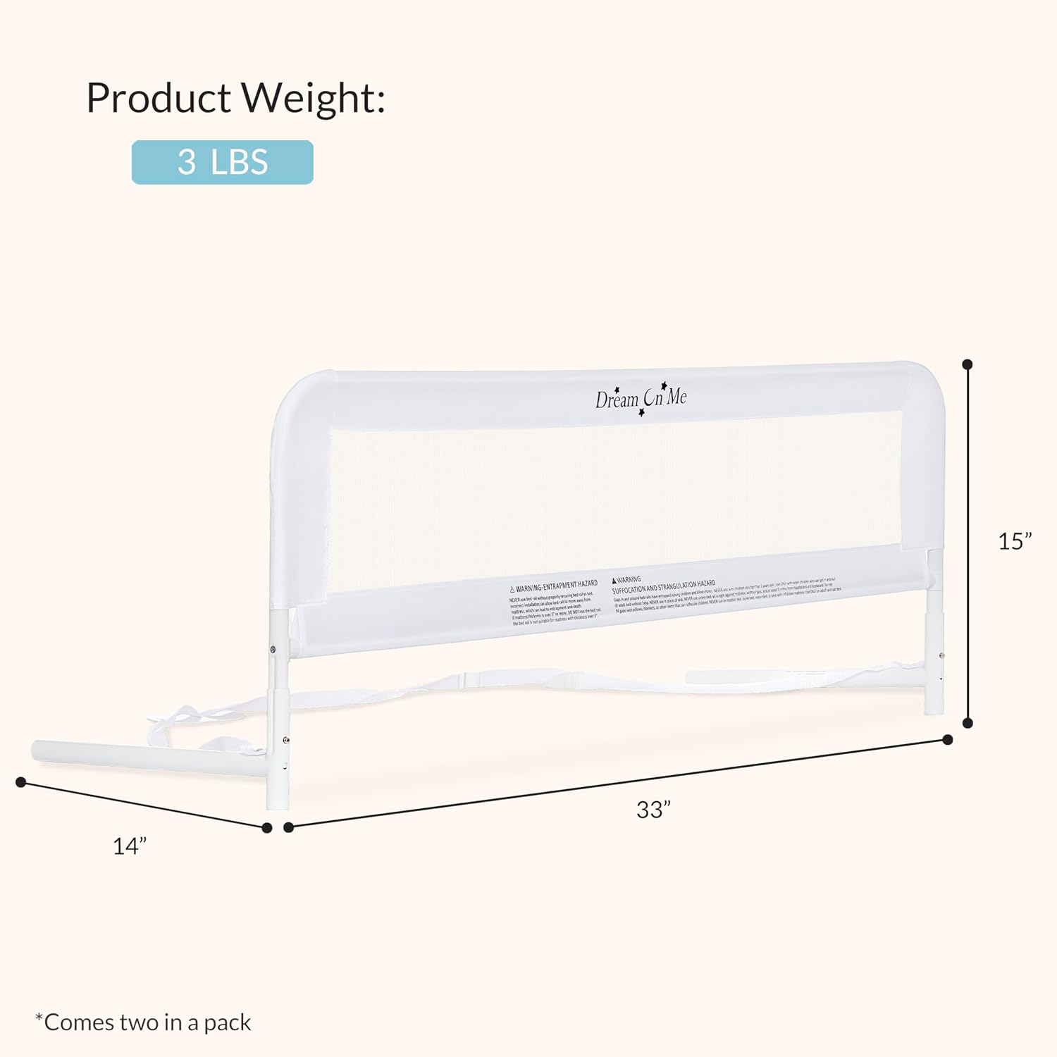 Dream On Me Lightweight Mesh Security Adjustable Bed Rail Double Pack with Breathable Mesh Fabric in White, 2 Count (Pack of 1)