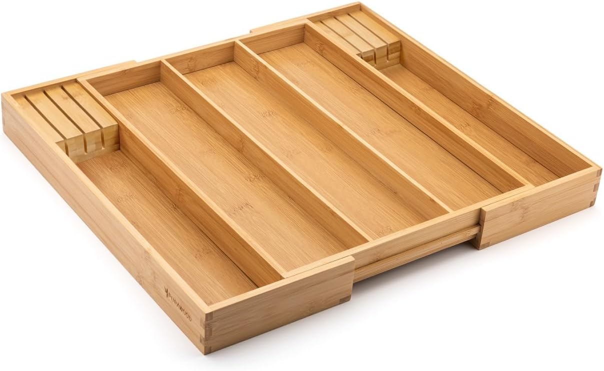 Purawood Kitchen Drawer Organizer - Expandable Utensil Drawer Organizer for Kitchen, Cutlery Tray & Silverware Organizer