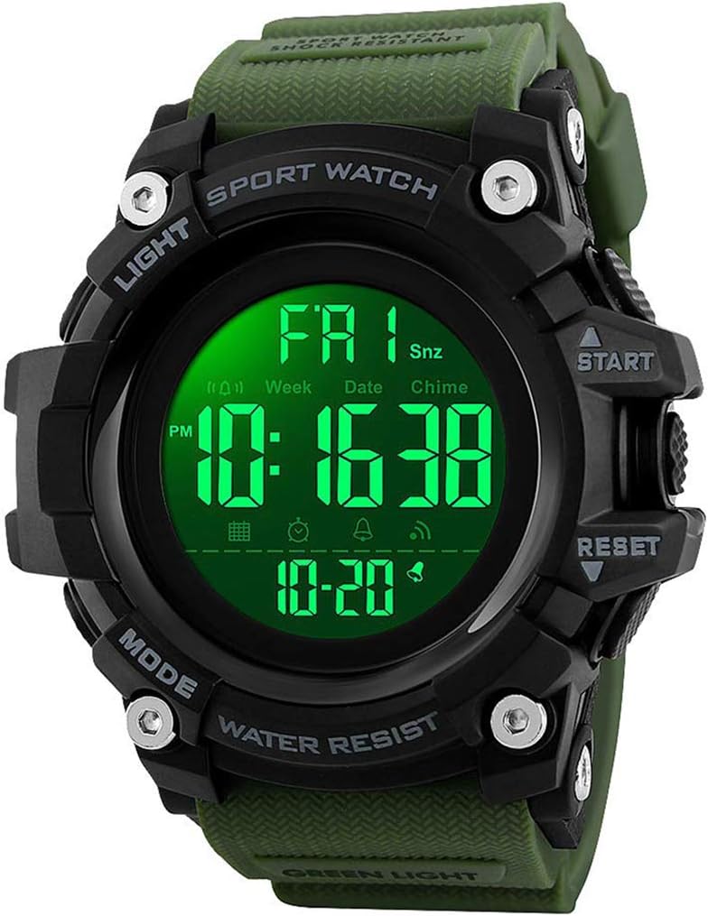 Gosasa Men Sport Watch Countdown Stopwatch Watch Mens Wrist Watch Waterproof LED Electronic Digital Male Watch 12/24 Hour Multifunctional Watch