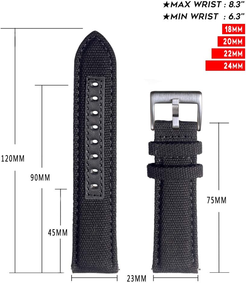 hemsut h Canvas Watch Bands, Quick Release Military Watch Strap, Fabric Replacement 18mm Watch Bands for Men