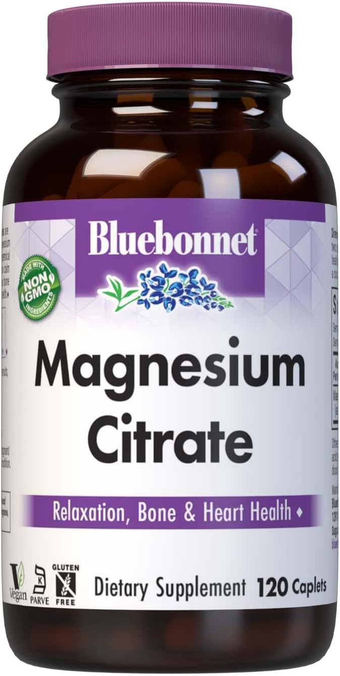 Bluebonnet Nutrition Magnesium Citrate, 400mg of Magnesium, Maximum Absorption, Supports Immune Health & Energy Production*, Soyfree, Gluten-Free, Non-GMO, Kosher, Dairy Free, Vegan, 120 Caplets | Supports Immune Health & Energy Production; Non-GMO, Vega…