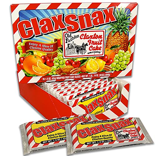 ClaxSnax Fruit Cake – 20 Slices Individually Wrapped By-The-Slice | Old-Fashioned Claxton Recipe | Holiday Fruitcake Since 1910 | Convenient Snack