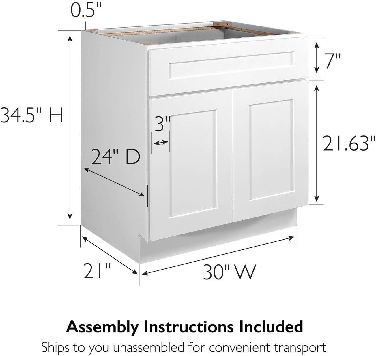 Design House Brookings Kitchen Sink Base Cabinet, 36", White | Floor Mount, Contemporary/Modern, Wood, Kitchen, 561498