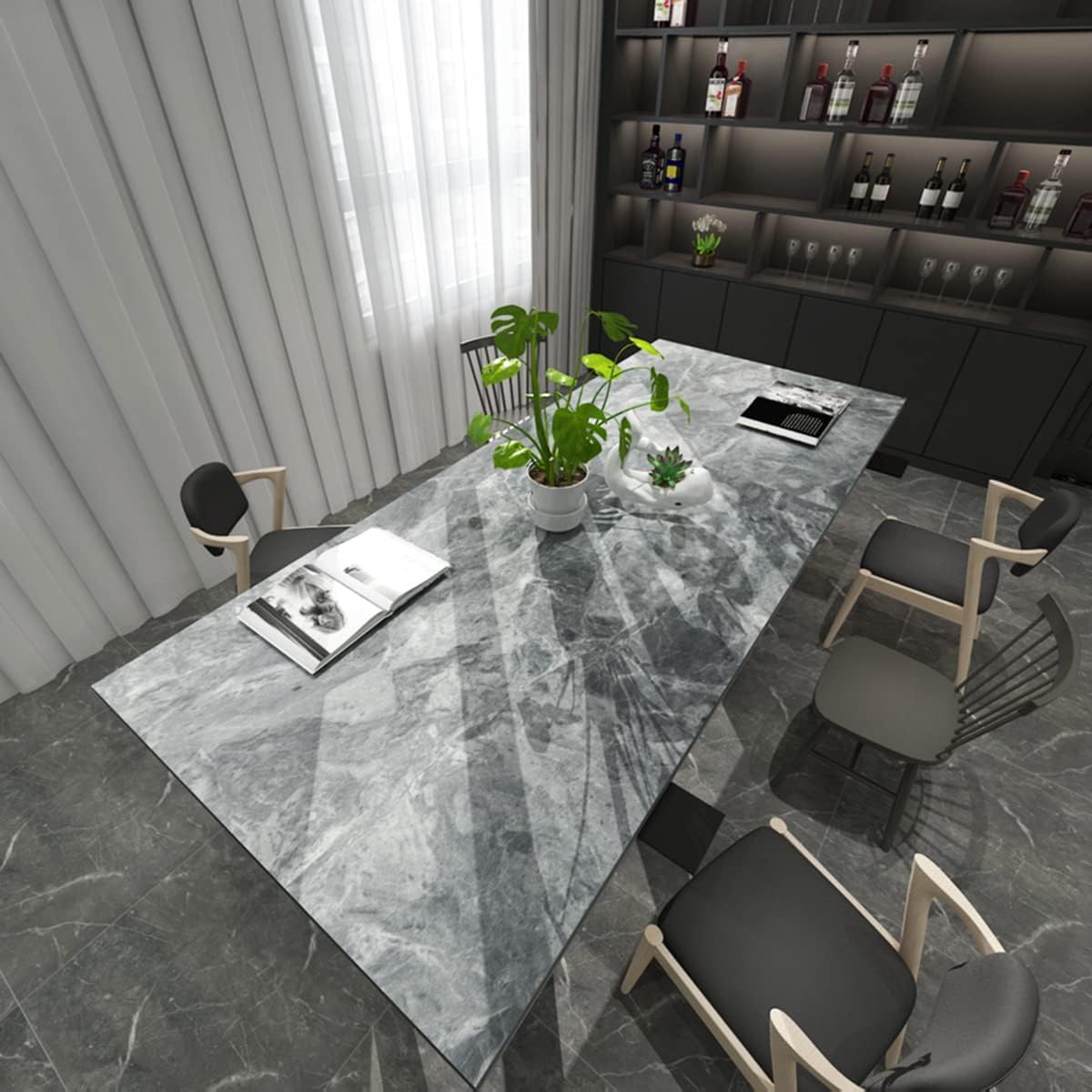 48x197inch Extra Wide Grey Marble Wallpaper Peel Stick Matte Thick Waterproof Adhesive Furniture Sticker Dark Gray Granite Textured Countertop Contact Paper Vinyl Wall Sticker for Bedroom Living Room