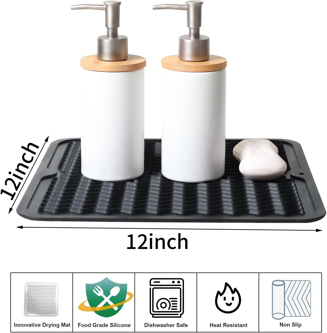 ZLR Silicone Dish Drying Mat for Kitchen Counter, Eco-Friendly Fast Dry Dish Mat, Easy Clean Multi Usage Drying Matt, Heat Resistant Trivet