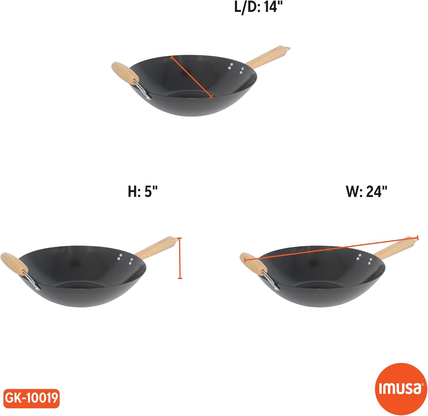 IMUSA 9.5 Inch Carbon Steel Nonstick Wok with Cool-touch Handle, Black | Cool-Touch Handle, Ideal for Stir Fry, Great for Everyday Meals