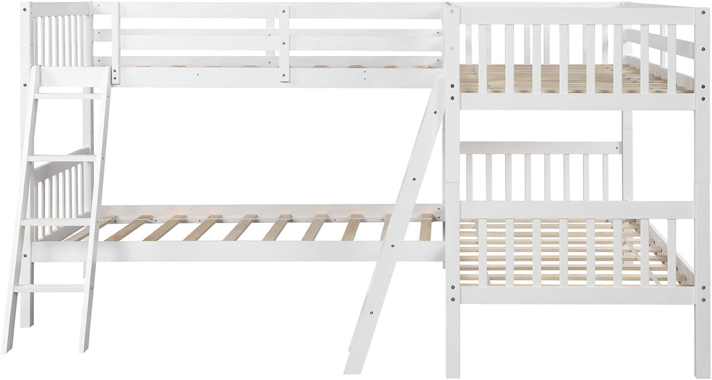 Harper & Bright Designs Twin L-Shaped Bunk Bed with Trundle, Can be Divided into Two L-Shaped Beds, No Spring Box Needed (Grey)