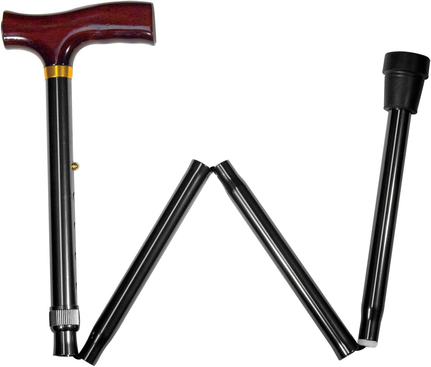 Carex Folding Adjustable Handle Cane with Walnut Handle - Foldable Walking Cane for Women and Men - Adjustable Height (33" - 37")