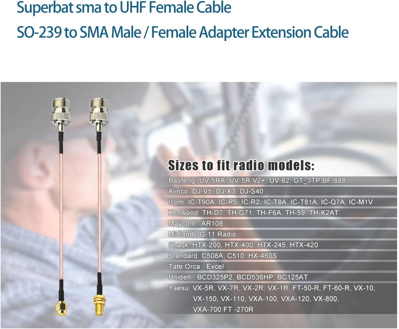 Superbat Coax UHF Female SO-239 to SMA Female Adapter Extension Cable RG316 12" for Baofeng CB Radio Handheld Walkie Talkie 2pcs