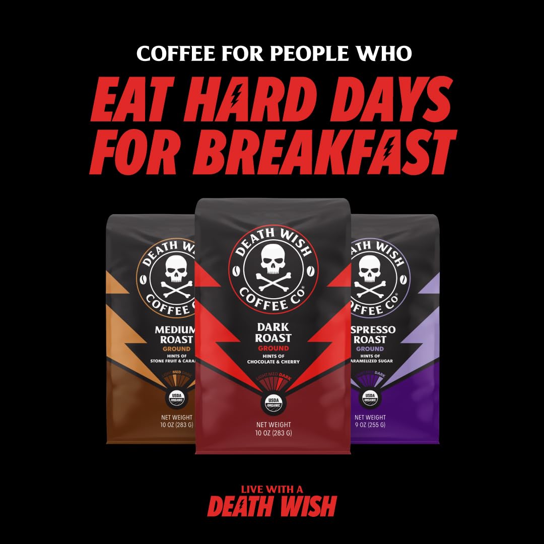 Death Wish Coffee Dark Roast Single Serve Coffee Pods, Organic, 50 Count | Fair Trade Arabica & Robusta, Baker's Chocolate & Cherry Notes, Low Acidity, Heavy Smooth Body, Bold & Intense