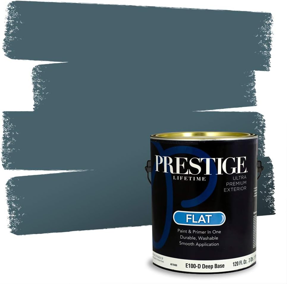 PRESTIGE Paints E100-T-SW6241 Exterior Paint and Primer in One, 1-Gallon, Flat, Comparable Match of Sherwin Williams Aleutian, 1 Gallon, SW18-Aleutian