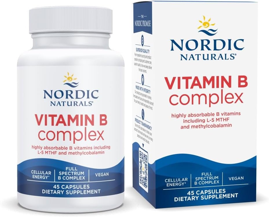 Nordic Naturals Vitamin B Complex, Energy Metabolism - 45 Capsules | 8 essential B vitamins: B1 Thiamine, B2 Riboflavin, B3 Niacin, B6, B12, B9 Folate
