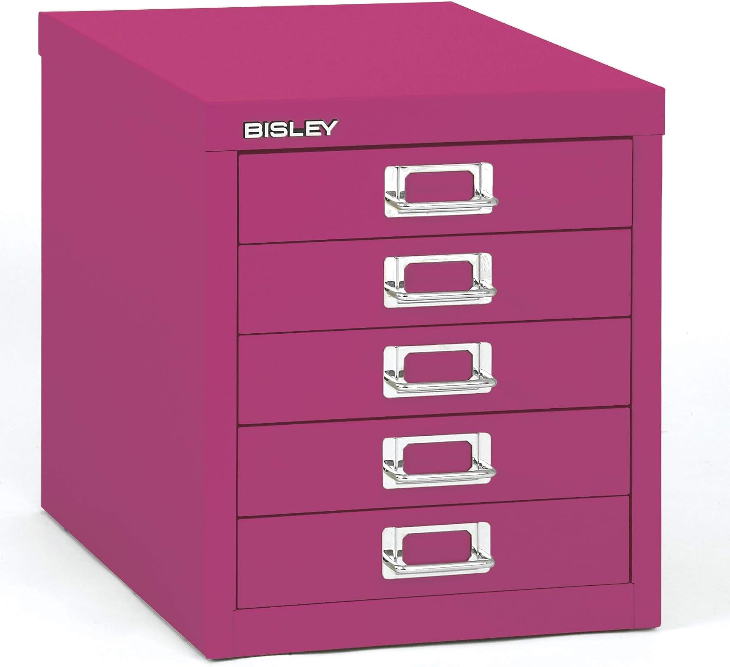 5-Drawer Steel MultiDrawer Cabinet - Orange, by Bisley | Chrome Pull Handles with Label Holders, Powder-Coated Steel, Removable Drawers, Desktop Storage, Labels Included