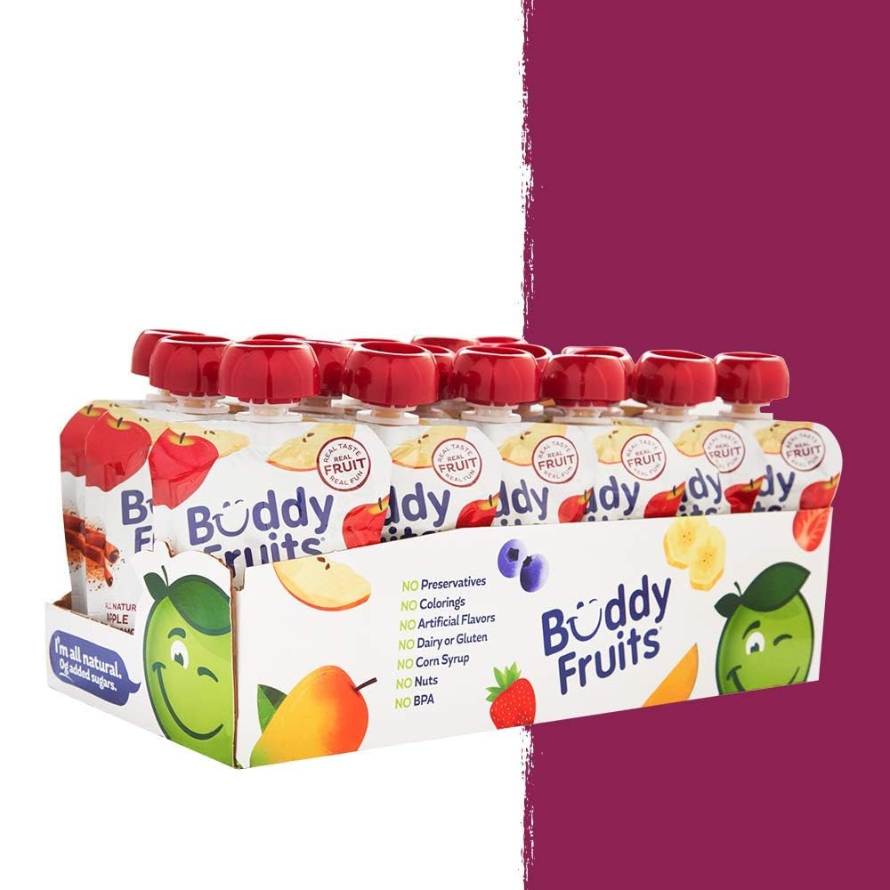 Buddy Fruits Snacks To Go Multifruit Unsweetened Applesauce 3.2oz Pouch (18pk) Gluten-Nut-Dairy-Preservatives-BPA Free, Non GMO, Kosher