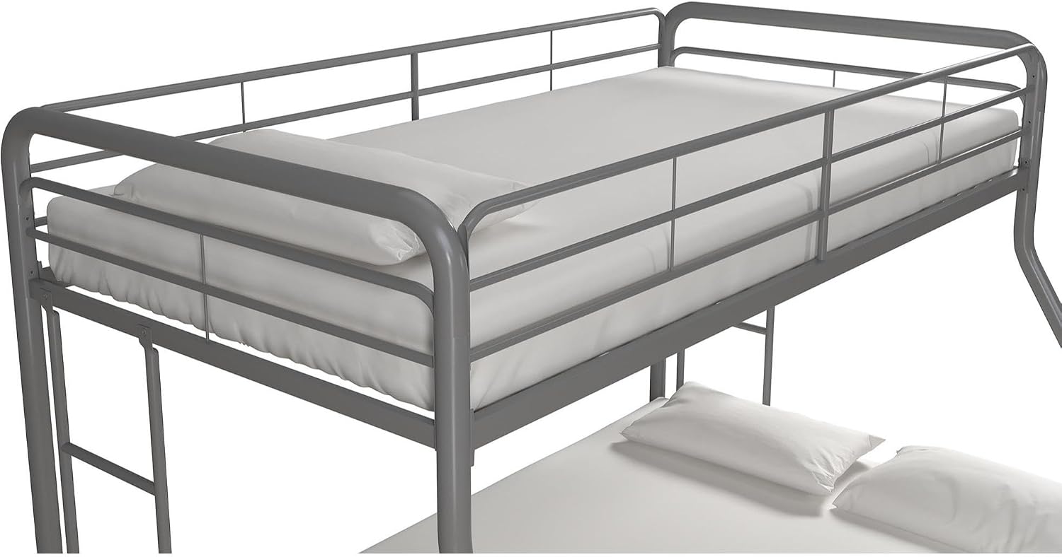 DHP Twin-Over-Futon Convertible Couch and Bed with Metal Frame, Ladder and Guardrails - Black