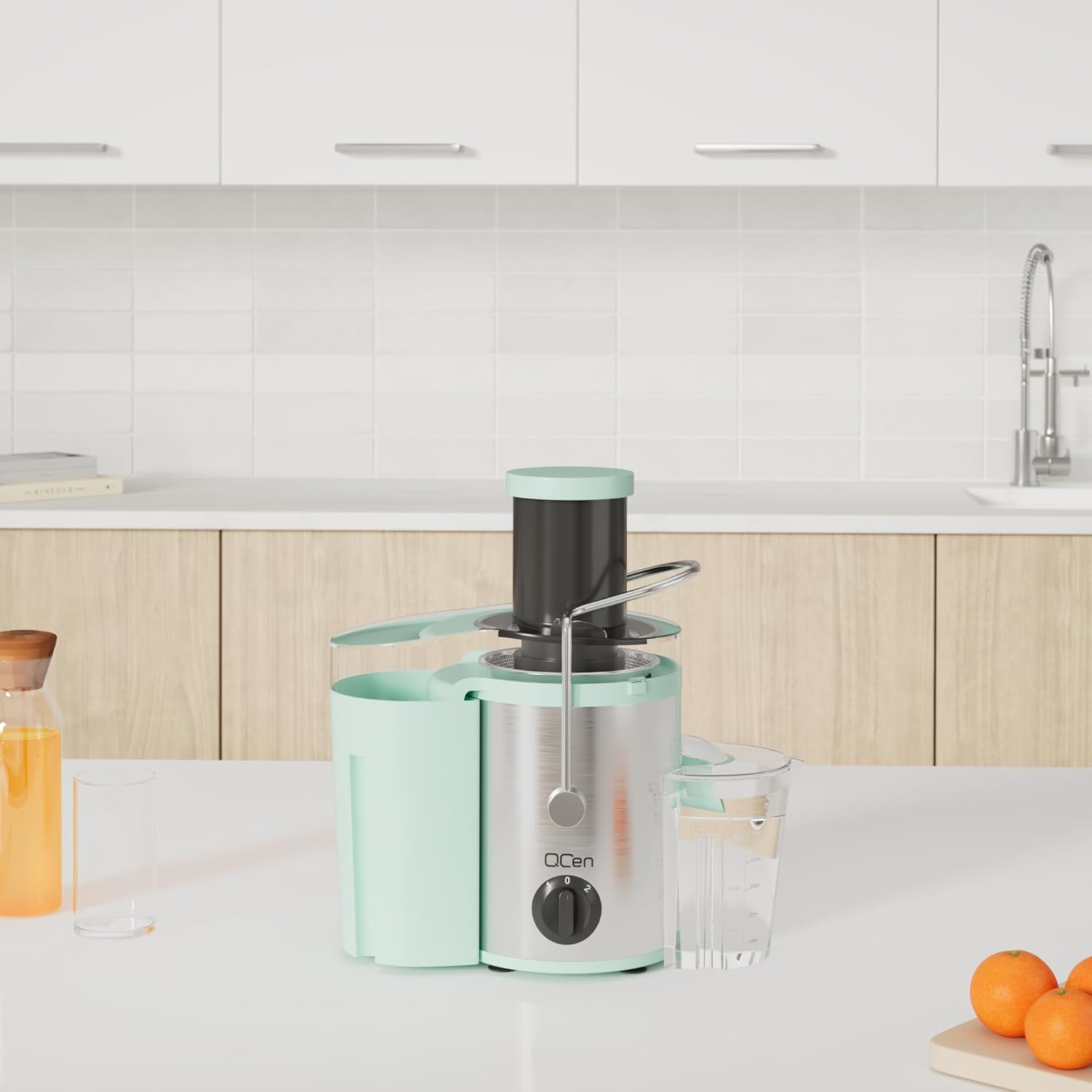 QCen Juicer Machine 500W Centrifugal Juicer with Extra Wide Feed Chute