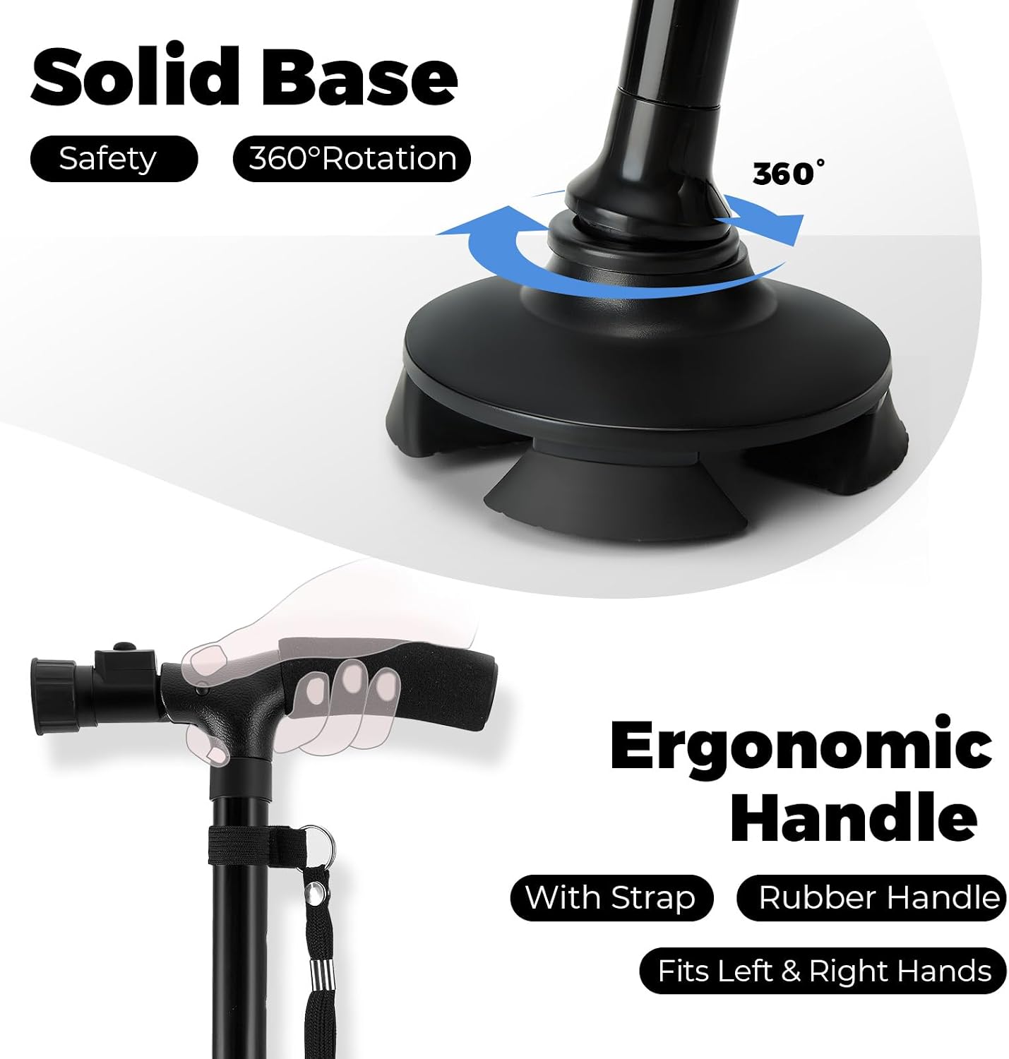 Walking Cane for Men Women: Ohuhu Walking Canes with LED Light Folding Walking Stick Adjustable Free Standing Canes with Wrist Strap Travel Bag for Seniors Adults