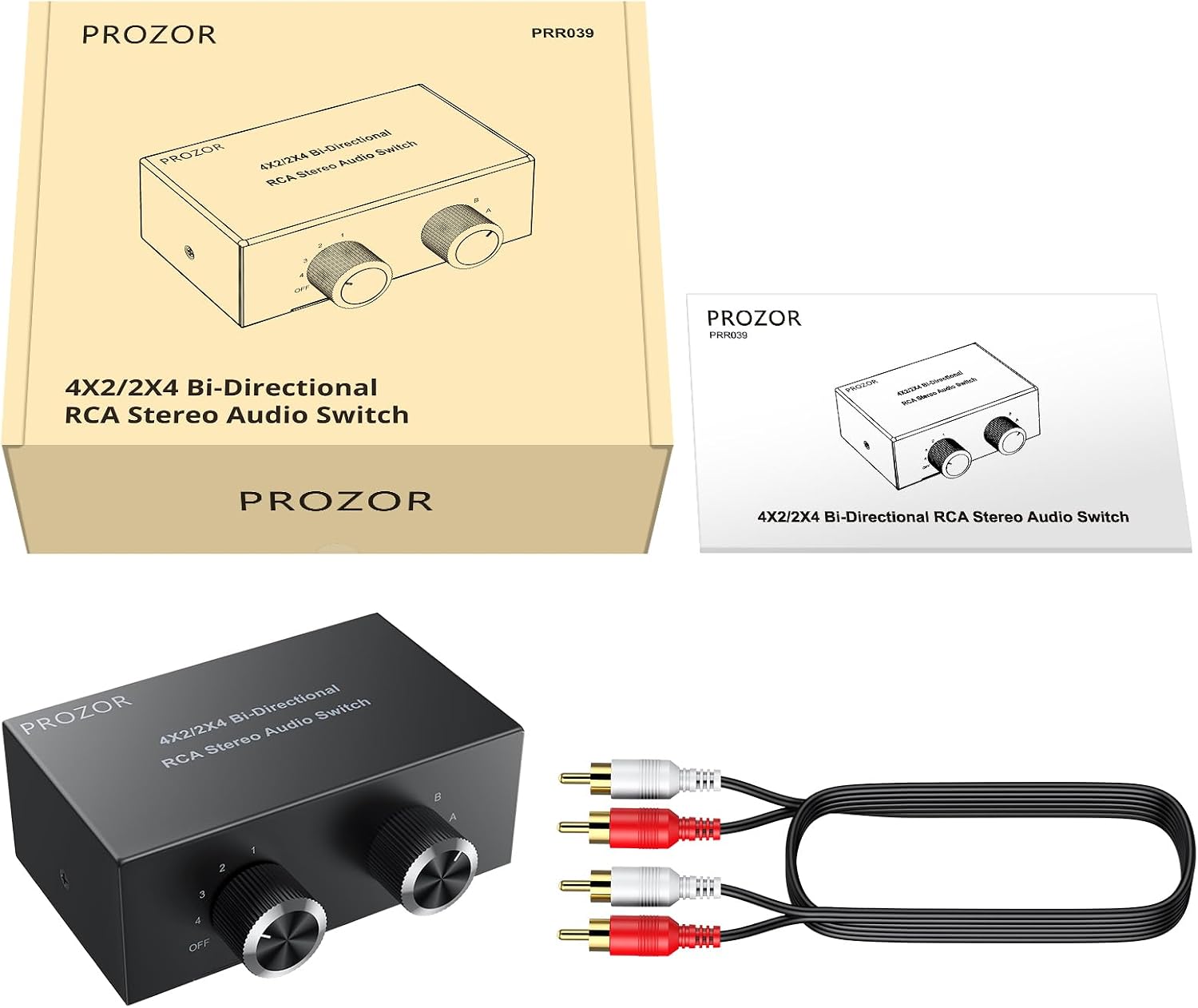 PROZOR RCA Stereo Audio Switcher - 2 in 1 Out R/L Stereo Audio Switch