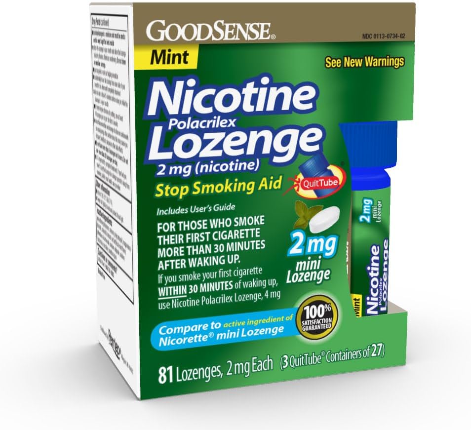 GoodSense Nicotine Polacrilex Lozenge 2 mg (Nicotine), Mint Flavor, Stop Smoking Aid; Quit Smoking with Nicotine Lozenge, 72 Count