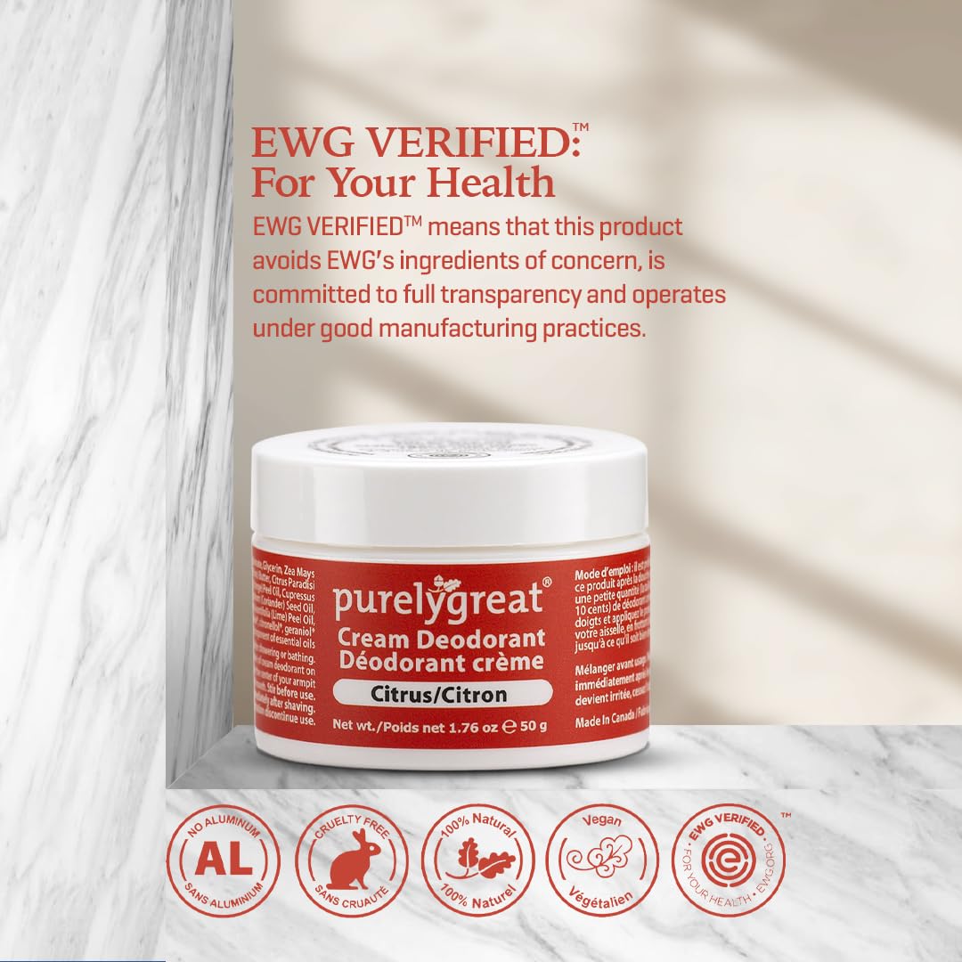 Purelygreat Natural Unscented Cream Deodorant for Women & Men | Aluminum Free Deodorant Women & Men | Vegan & Long Lasting Odor Control | Chemicals, Parabens, BPA & Cruelty Free | 1.76 oz