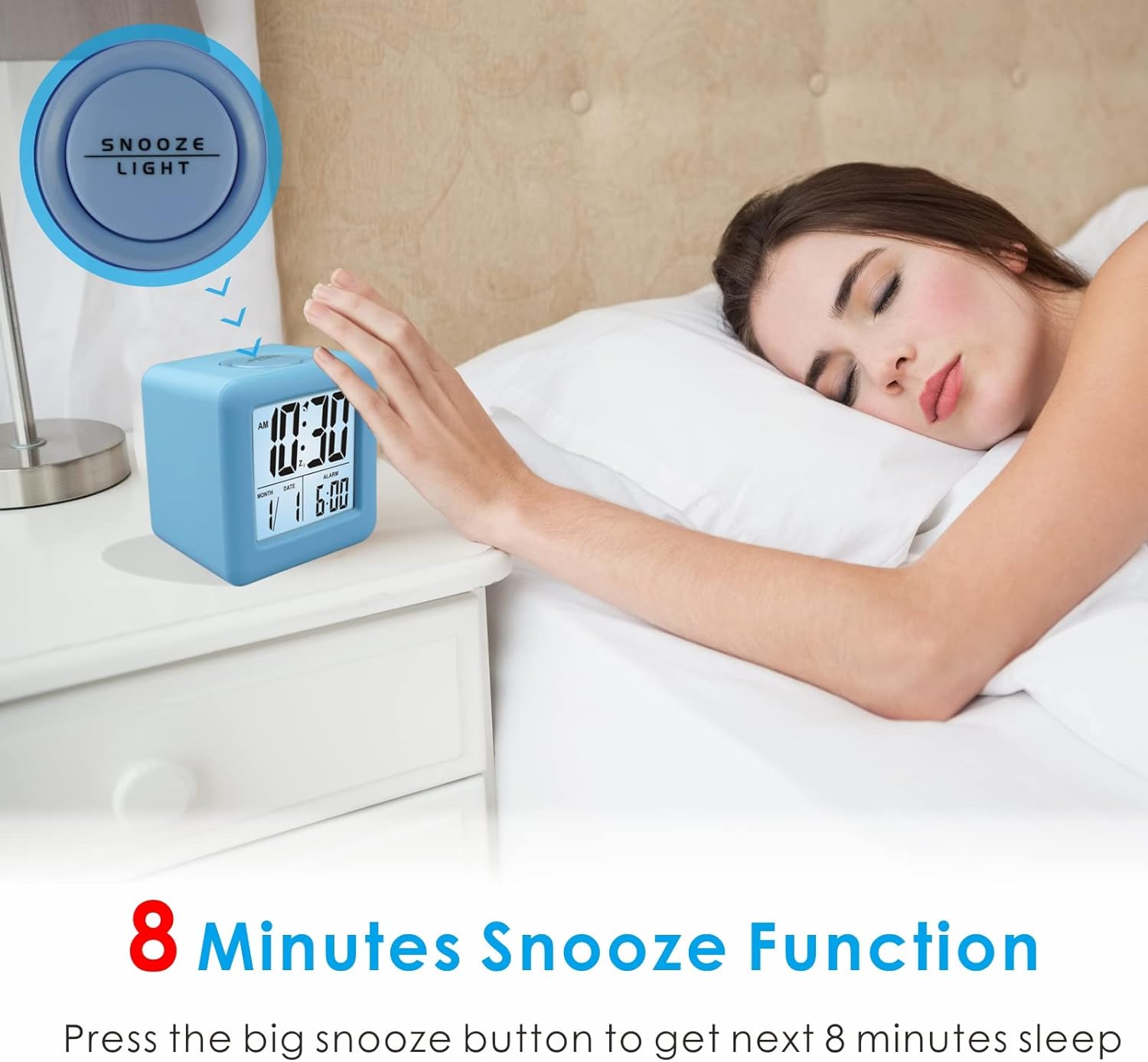 Plumeet Digital Alarm Clock Kids Clock with Snooze and White Nightlight - Easy Setting Travel Alarm Clocks Display Time, Date