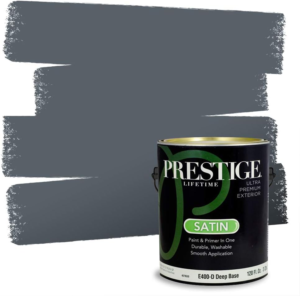 PRESTIGE Paints Exterior Paint and Primer In One, 1-Gallon, Satin, Comparable Match of Sherwin Williams* Tricorn Black*