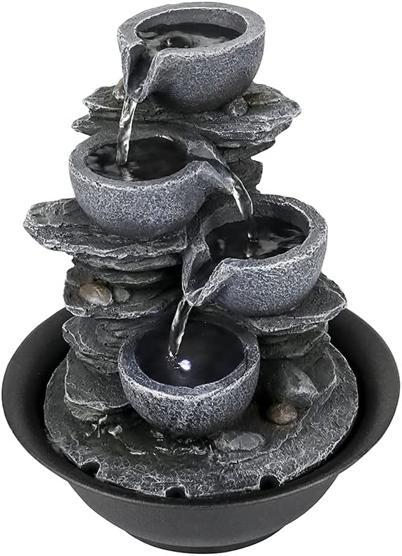 Rockery Indoor Water Fountain, Zen Meditation Tabletop Fountain with LED Lights & Crystal Ball for Home Office Bedroom 9 4/5"