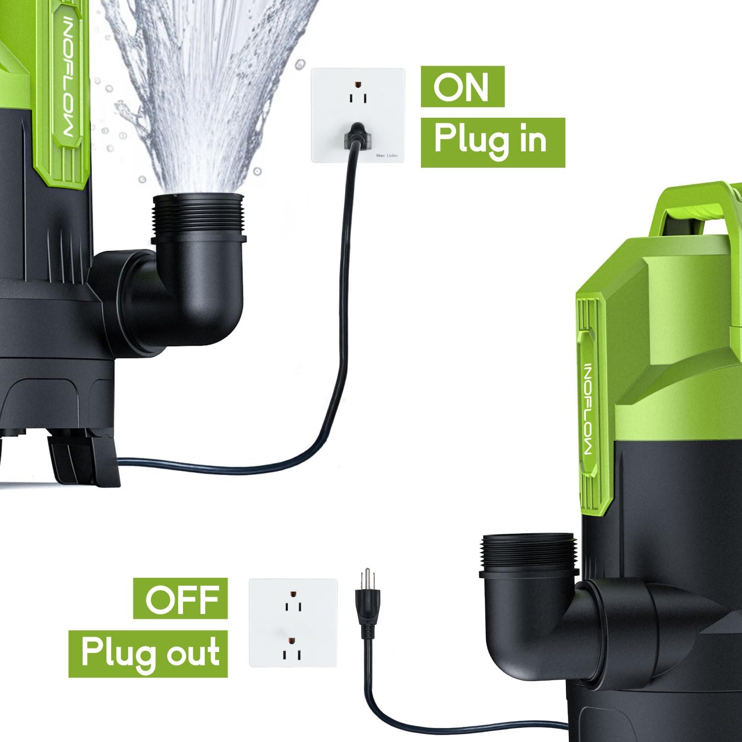Sump Pump 3/4 HP 3430GPH Submersible Water Pump with 20ft Cord, Utility Pump for Pool Draining, Basement, Backyard Flooding, Quick-Connect Design