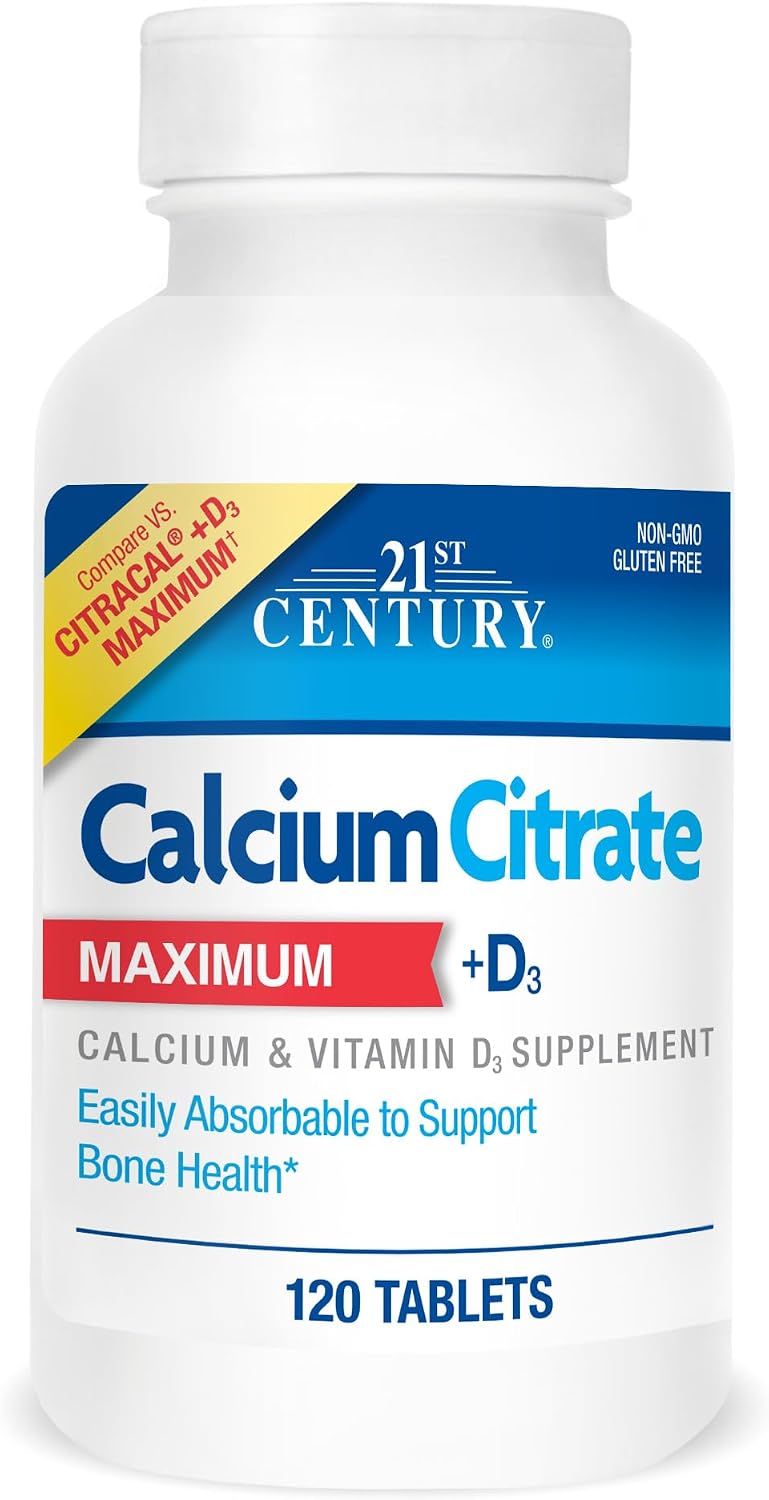 21st Century Calcium Citrate Plus D3 Maximum - 630 mg Calcium, Bone Health Support, Easily Absorbable, Gluten Free, Non-GMO, Compare to Citracal +D3, 400 Tablets