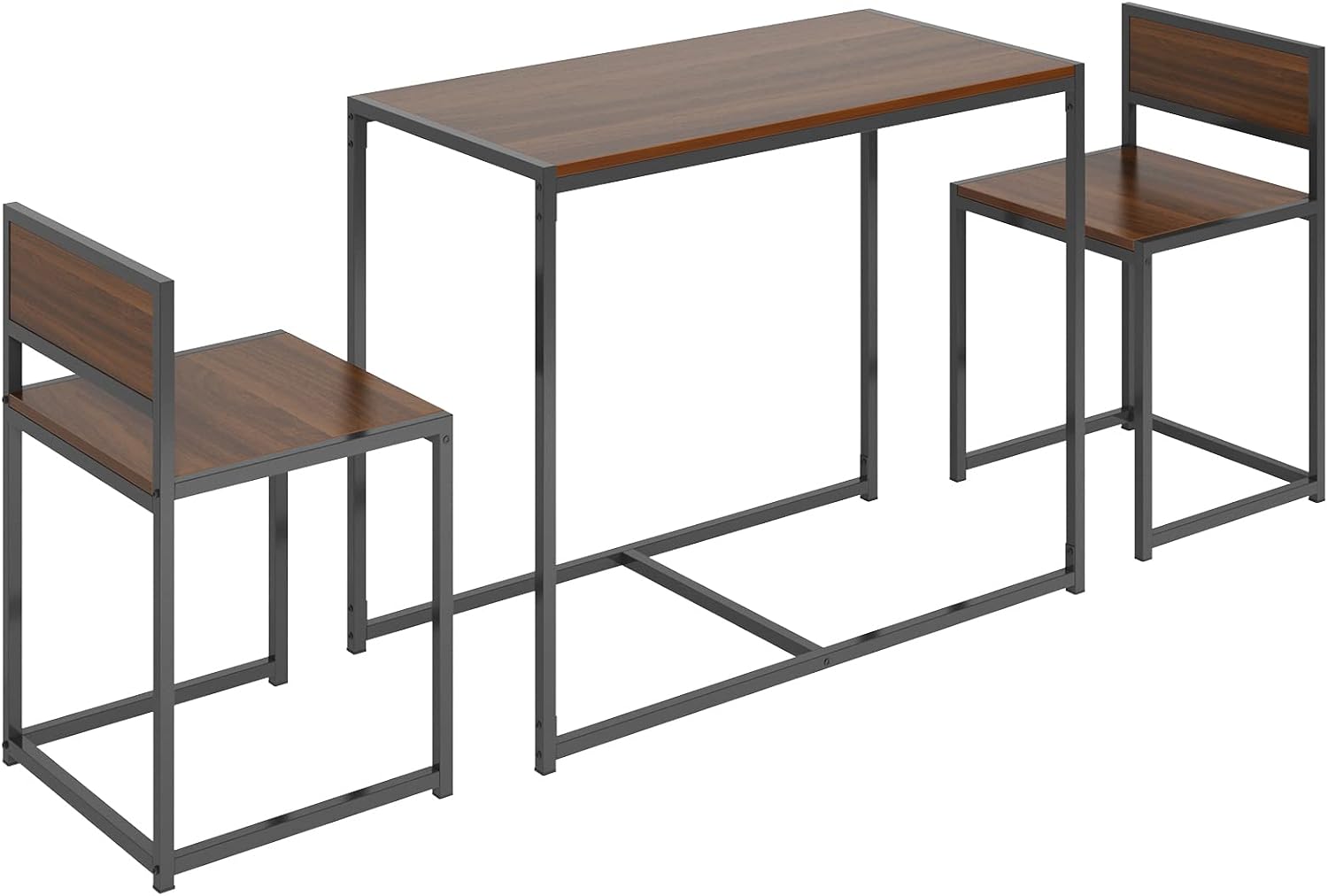 soges 3 Piece Dining Set for 2, Small Dining Table Set with 2 Chairs, Walnut Kitchen Table for Small Spaces, Breakfast Nook Set