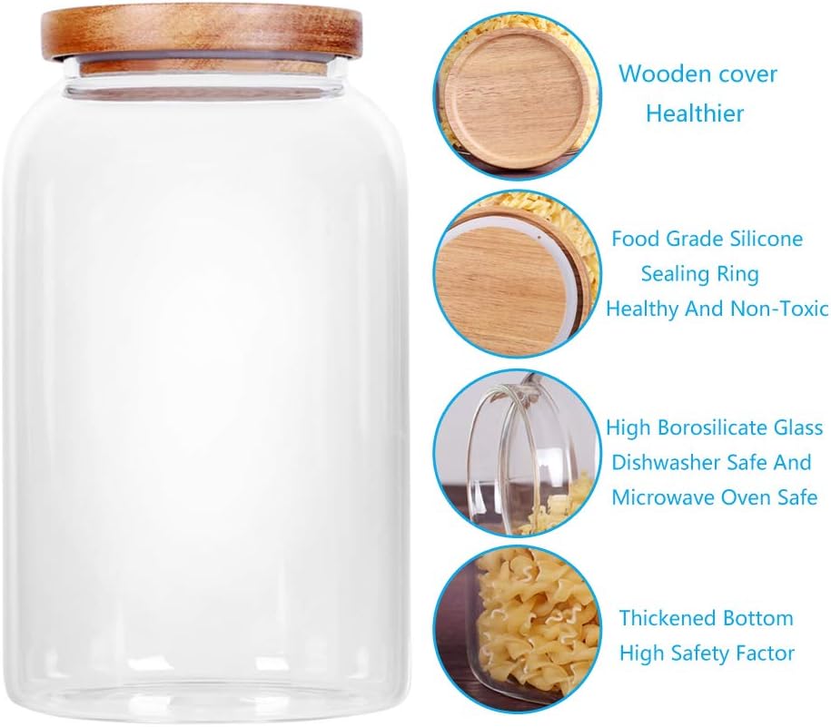 SAIOOL Egg Jar,kitchen canister， 1 Gallon Large Glass Food Storage Jars with Airtight Lid, Clear