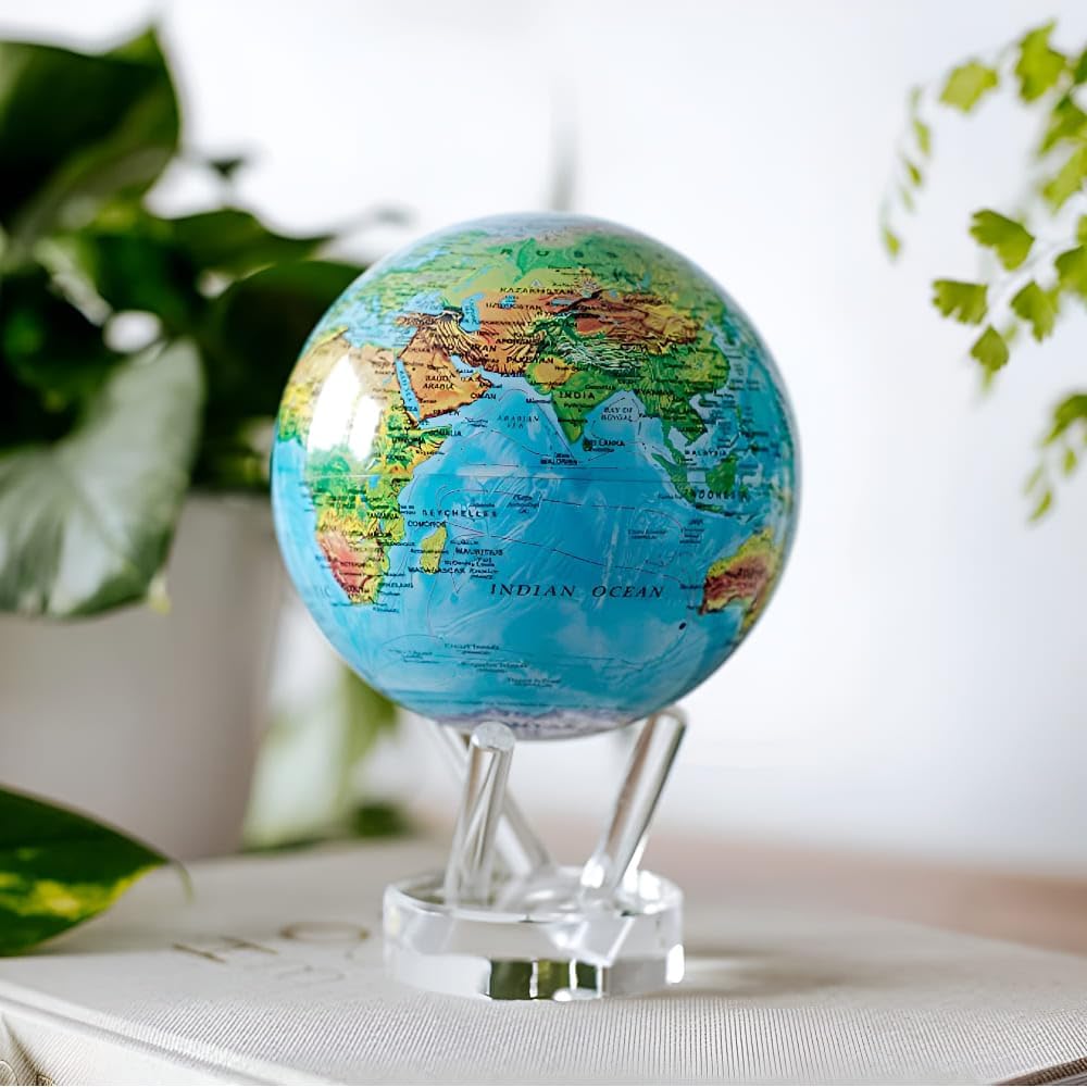 MOVA Self Rotating Globe, Ocean Blue Relief Classic (4.5") | solar powered globe, no batteries or cords, gift for geography lovers, premium kinetic display, office desk decor