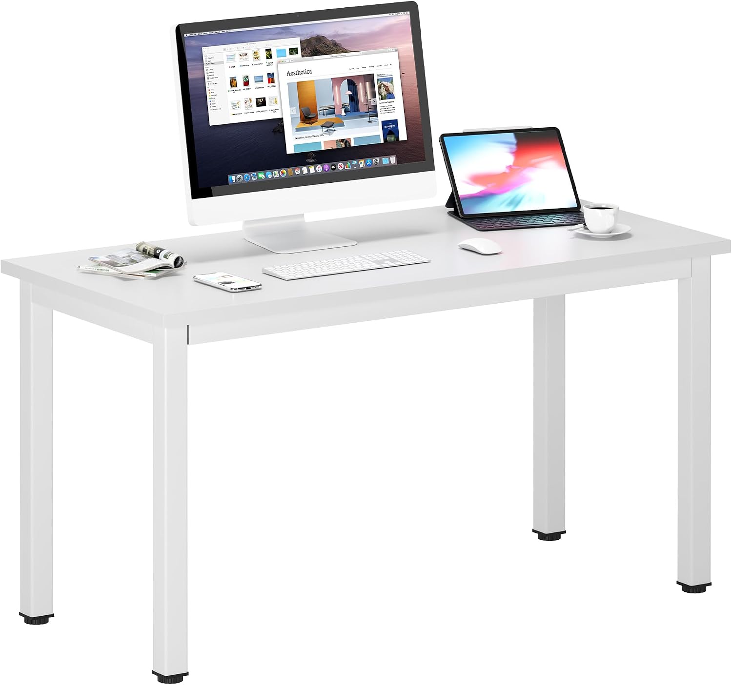 DlandHome 47 inches Medium Computer Desk for Bedroom, Retro