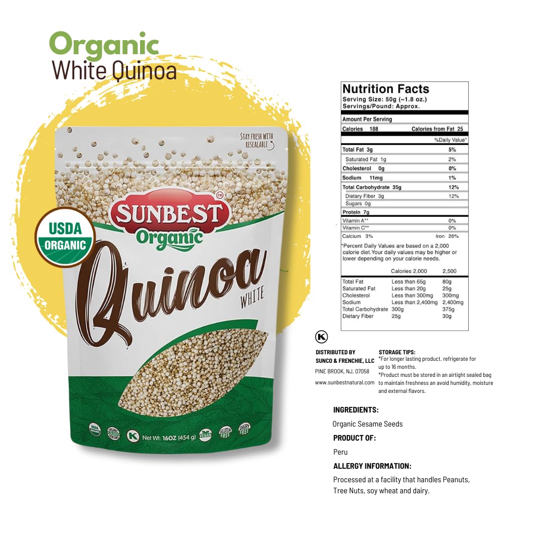 Sunbest Natural Organic Brown Sesame Seeds 32 oz.(2 lb) - USDA Organic, Non-GMO, Vegan, Gluten-free, Kosher - Fresh & Nutrient-Rich Snack, Topping, Baking - 2-Pack 16 oz