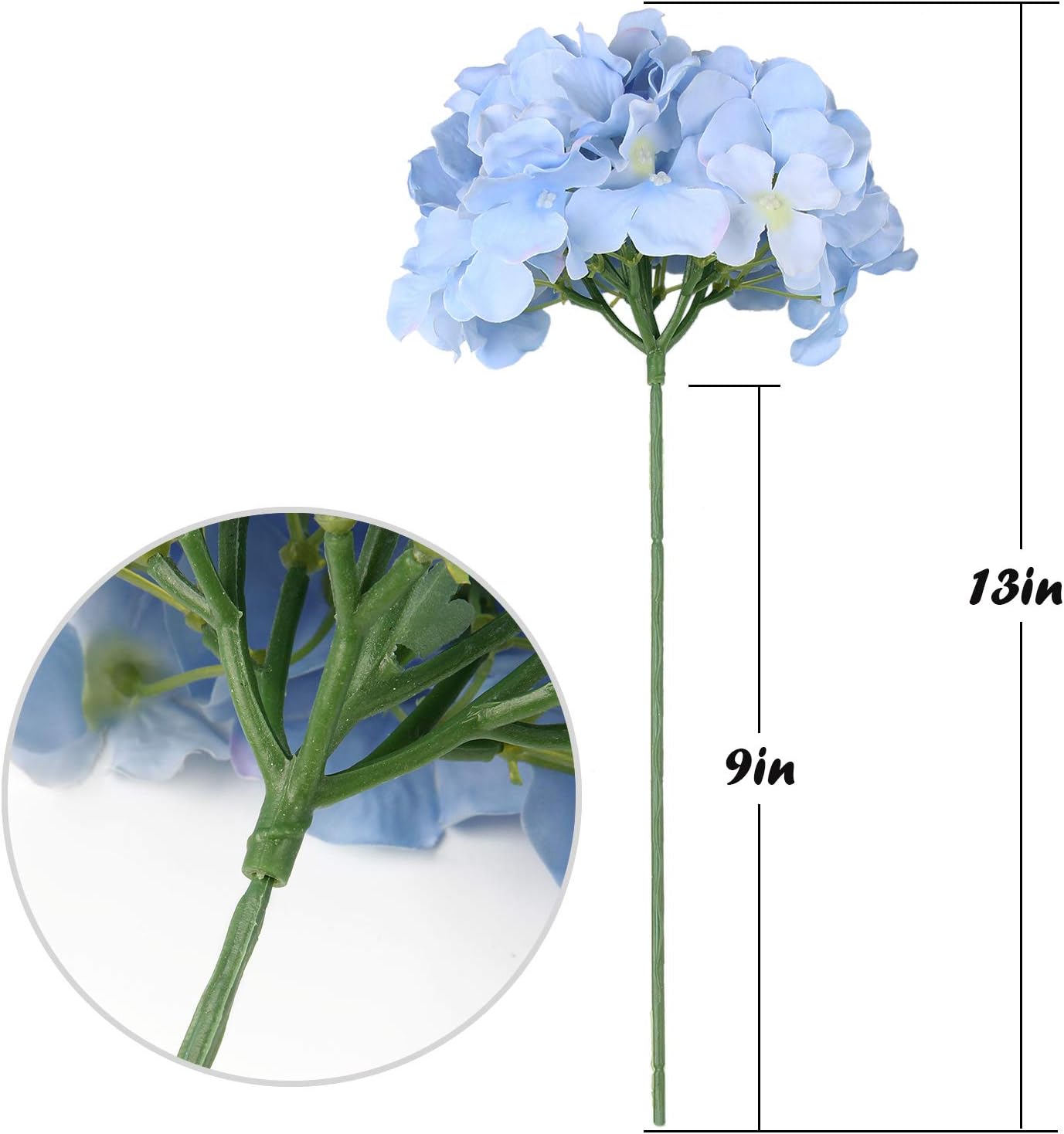 Silk Hydrangea Heads Artificial Flowers Heads with Stems for Home Wedding Decor,Pack of 10 (White)