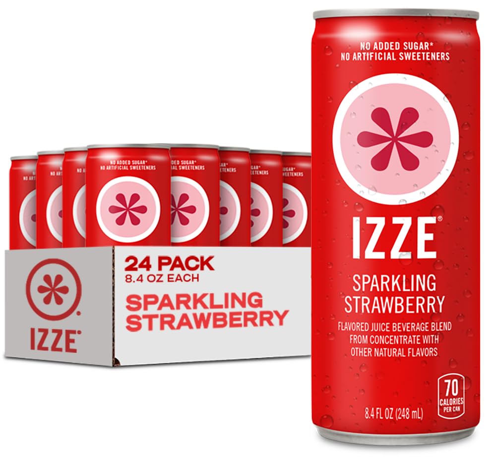 IZZE Sparkling Water Juice Beverage Blend, Pineapple, No Sugar Added, 8.4 FL OZ, 24 Cans