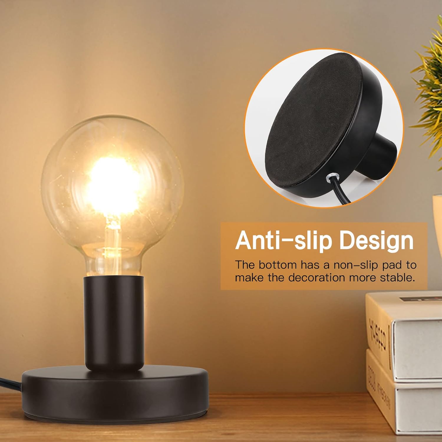 Helunsi Industrial Table Lamp Base, Black E26 E27 Lamp Base Without Shade