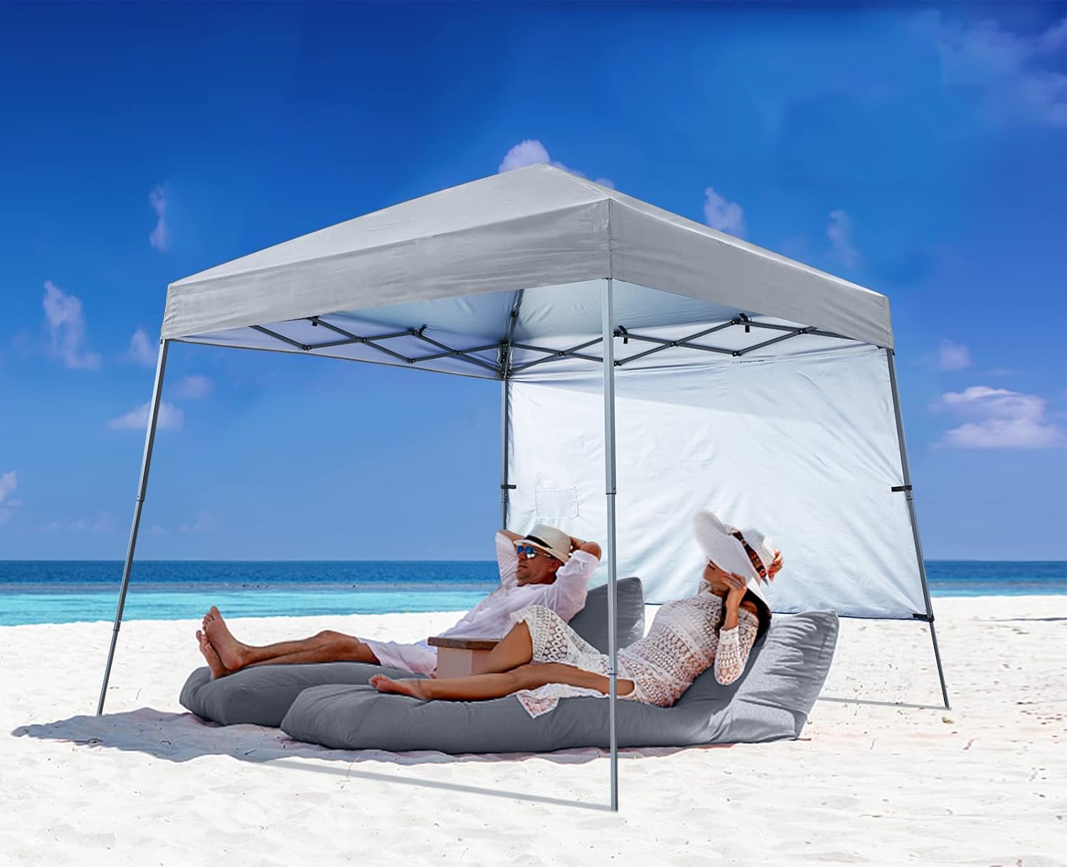 ABCCANOPY Outdoor Pop Up Canopy 10x10 Beach Camping Canopy with 1 Sun Wall, Bonus Backpack Bag, Stakes and Ropes, Sky Blue | Backpack Carry Bag, Stakes & Guy Ropes Included, Easy Setup; For Beach, Camping, Backyard