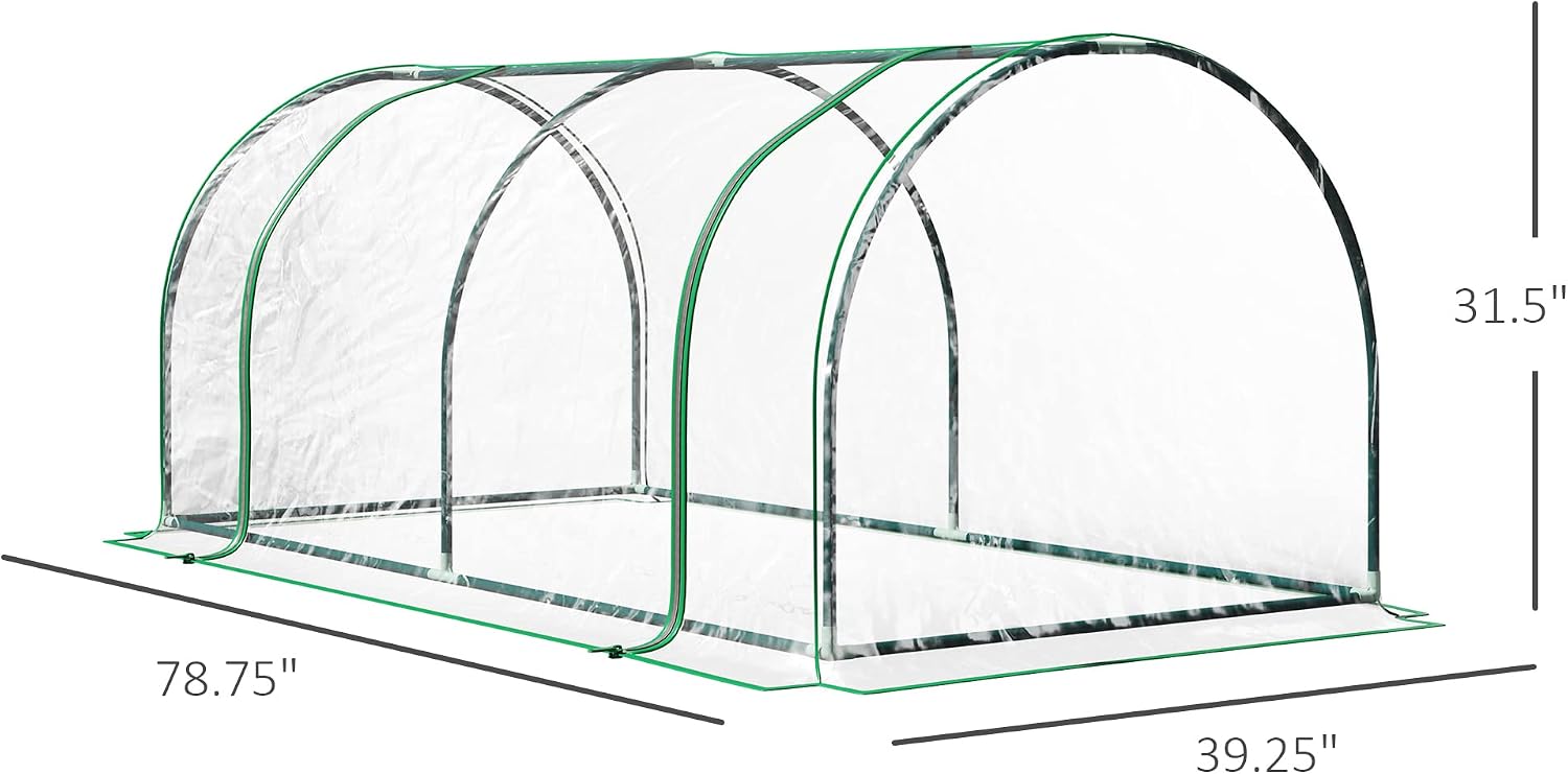 Outsunny 7' x 3' x 2.5' Mini Greenhouse Portable Tunnel Green House Clear | Roll-Up Zippered Door, UV Waterproof Cover, Steel Frame