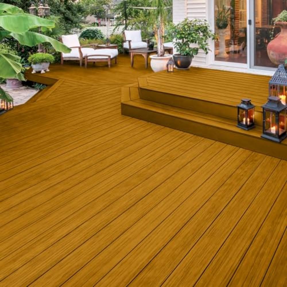 Flood CWF-UV 5 gal Honey Gold Transparent Exterior Wood Stain & Sealer | Oil-Based Penetrating Deck, Fence & Siding Stain, Water Repellent UV