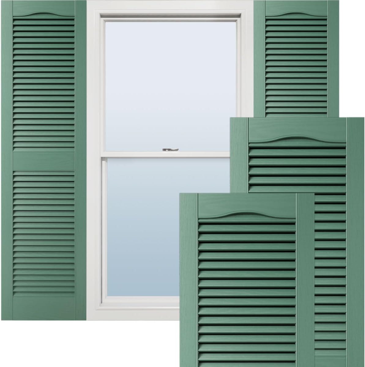Ekena Millwork Lifetime Vinyl LL1S12X03600BL Standard Cathedral Top Center Mullion, Open Louver Vinyl Shutters, w/Installation Shutter-Lok's & Matching Screws (Per Pair), 12"W x 36"H, Black
