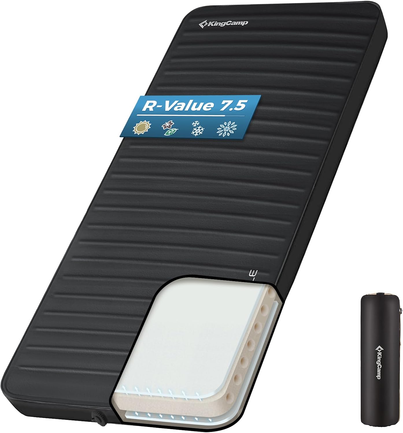 KingCamp Premium Double Camping Mattress, 7.5 R-Value, 2 Person Black