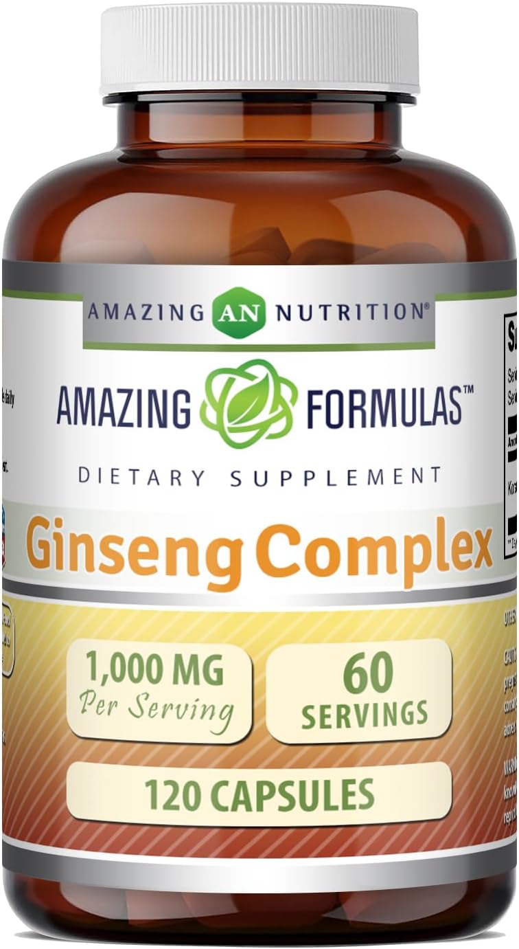 Amazing Formulas Ginseng Complex 1000 Mg of 4:1 Korean Ginseng Extract | Capsules Supplement | Non-GMO | Gluten-Free | Made in USA (1 Pack | 120