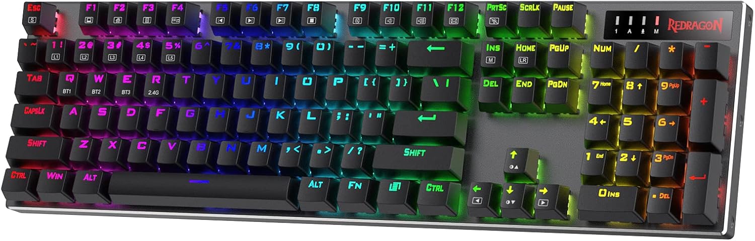 Redragon K556 Wired RGB Mechanical Gaming Keyboard, 104-Key Aluminum Board | Rock-Solid Metal Build, 20 Backlits Immersive ESports Vibe, Hot-swap Comfortable Tactile Brown Switch for Long-Time Typing