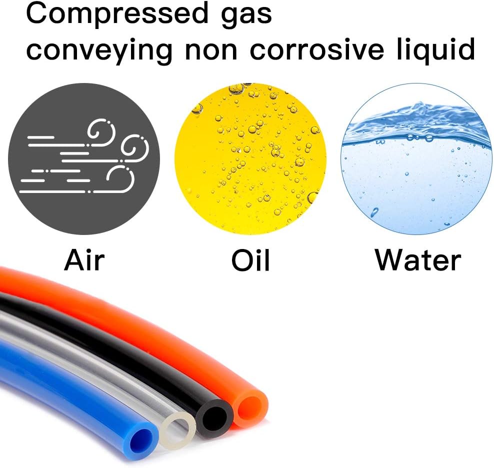 Quickun Pneumatic Tubing 3/8" Tube OD PU Polyurethane Tube Air Hose Line for Air Compressor Fitting or Fluid Transfer (Black 32.8ft)