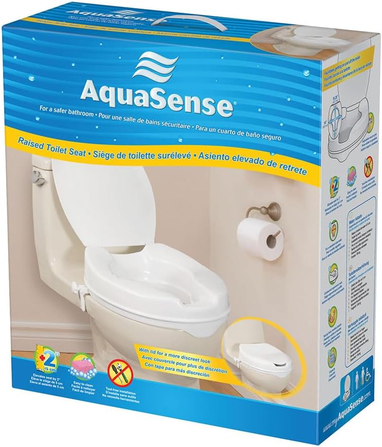Drive Medical AquaSense Raised Toilet Seat with Lid, Standard Seat, White | Raised Toilet Seat with Lid Adds Comfortable Height for Easier, Safer Everyday Bathroom Use and Access